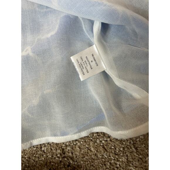 TART blouse top balloon/trumpet sleeves semi sheer baby blue/white flowy SZ MD - Picture 7 of 8